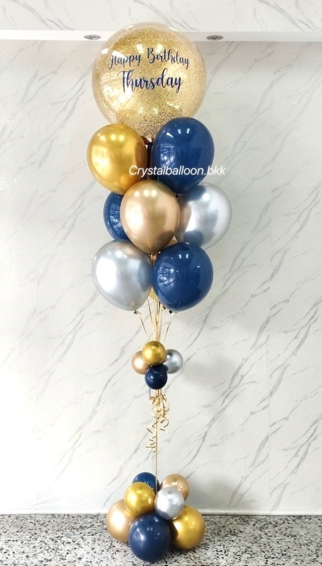 ลูกโป่ง วันเกิด ช่อ Bubble ขนาด 24" กลิตเตอร์สีทอง 1 ช่อ ช่อ 10 ลูก พร้อมตกแต่ง สามารถเปลี่ยนสีลูกโป่ง/เปลี่ยนข้อความ/เปลี่ยนขนาดได้