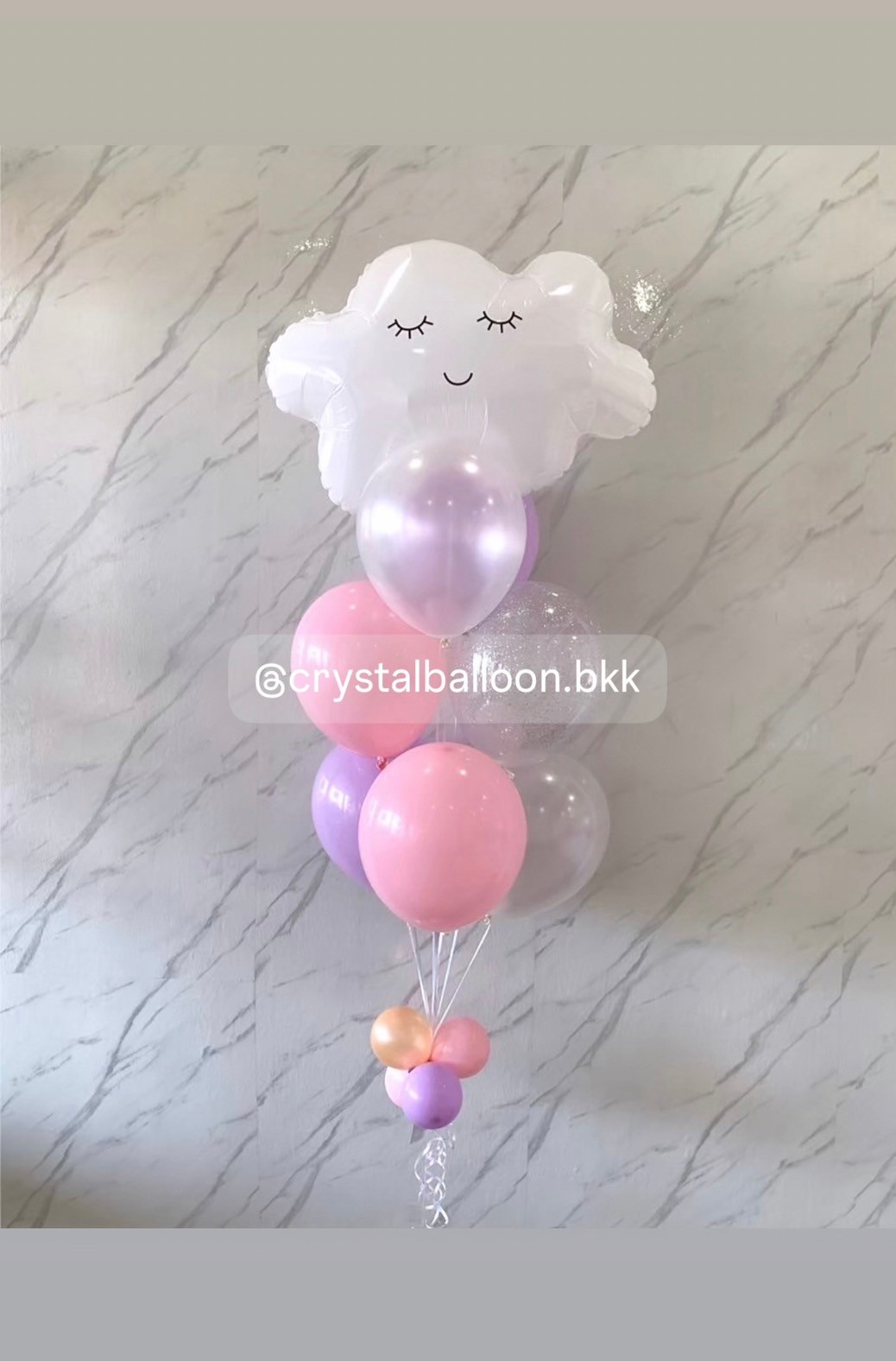 ลูกโป่ง Welcome Baby สีพาสเทลชมพู-ม่วง ช่อลูกโป่ง ฟอยล์ ก้อนเมฆ ช่อ 8 ลูก 1 ช่อ พร้อมตกแต่ง สามารถเปลี่ยนสีลูกโป่ง/เปลี่ยนข้อความ/เปลี่ยนฟอยล์ตกแต่งได้