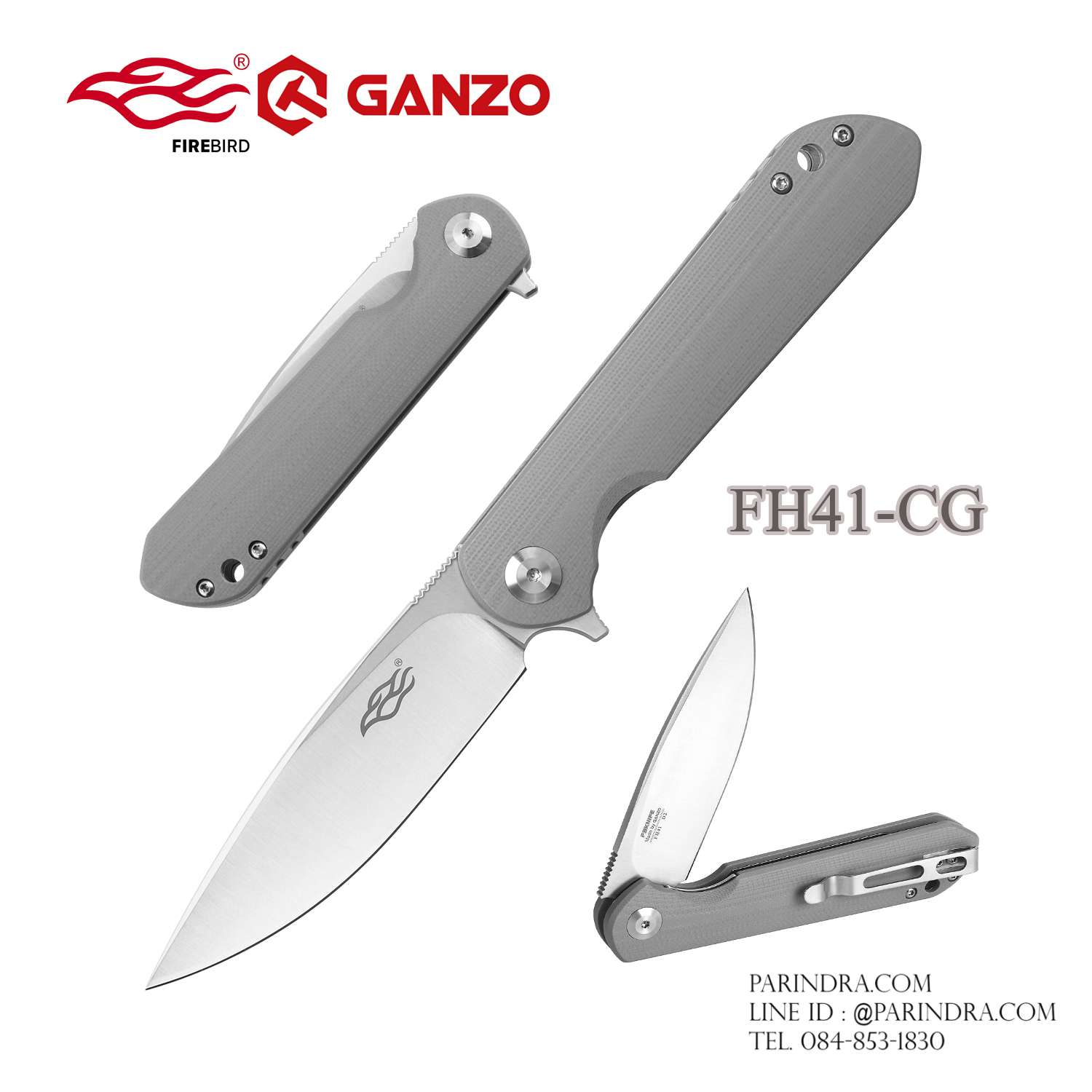 มีดพับ Ganzo กานโซ่ รุ่น FH41-CG / D2 Steel / ด้ามสีเทาคลาสสิก ของแท้ 100%