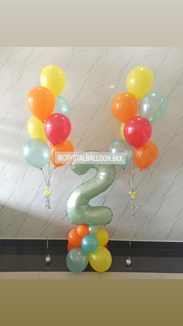ลูกโป่ง วันเกิดเด็ก ฟอยล์ตัวเลข ขนาด 40" สีเขียวพาสเทล ตั้งฐาน 1 ชิ้น พร้อม ช่อลูกโป่ง ช่อ 7 ลูก 1 ช่อ พร้อมตกแต่ง สามารถเปลี่ยนสีลูกโป่ง/เปลี่ยนสี-ฟอยล์ตัวเลขได้