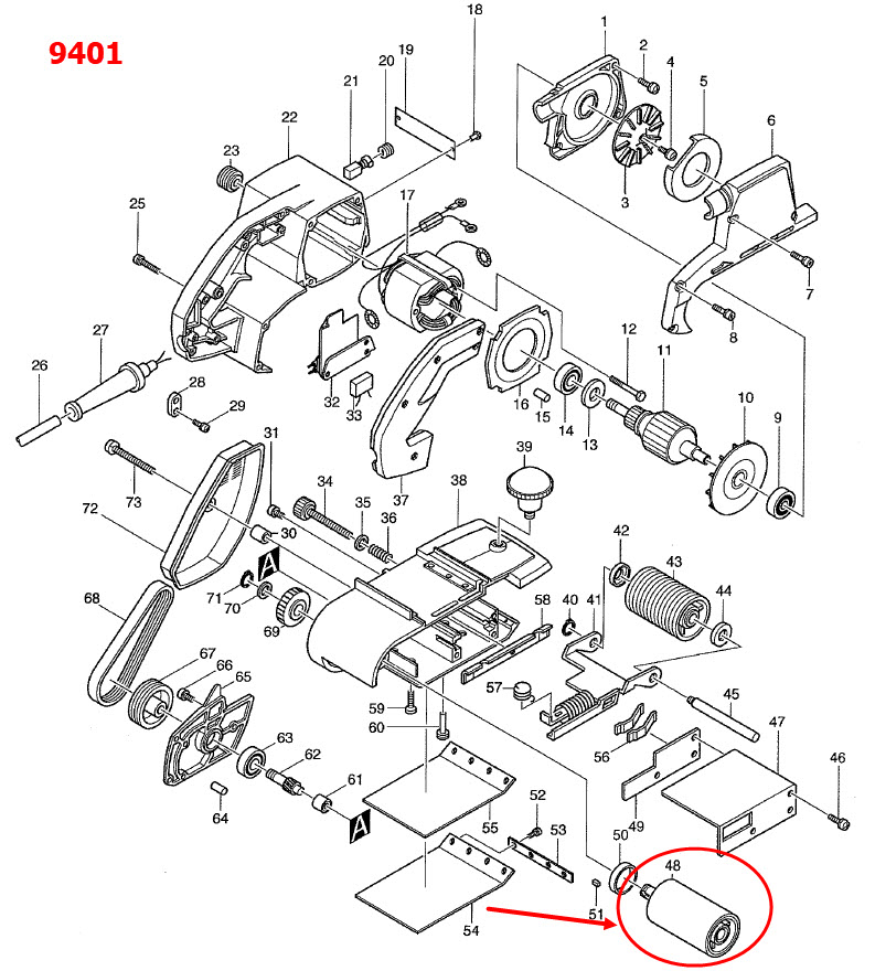 ล้อยาง เครื่องขัดกระดาษทราย มากีต้า Makita 9401, 9402 [#48] Pn.151121-2 (แท้)##(**)
