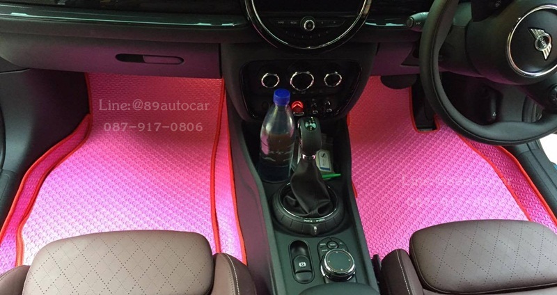 ขายยางปูพื้นรถเข้ารูป Mini Cooper Clubman 2016 ลายจิ๊กซอร์สีชมพูขอบชมพู+ท้าย