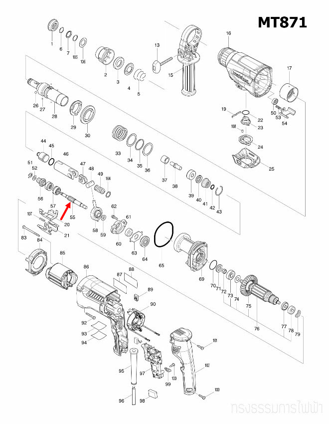 CAM SHAFT สว่านโรตารี่ Maktec มาคเทค MT871, HR2631F, M8701 [#55] Pn.326448-1 (แท้) ##(*)