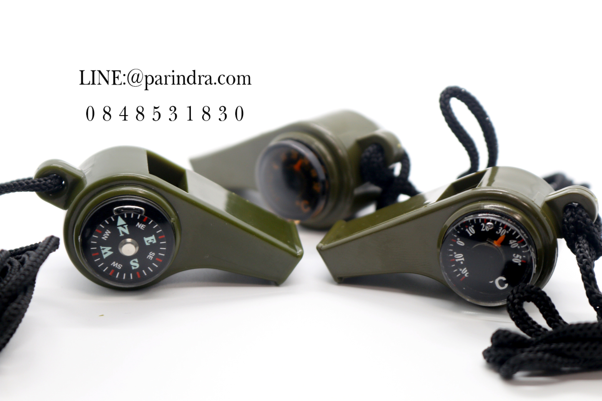 นกหวีดส่งสัญญาน สีเขียวทหาร ลูกคอดี เสียงดัง ฟังชัด มีเข็มทิศ