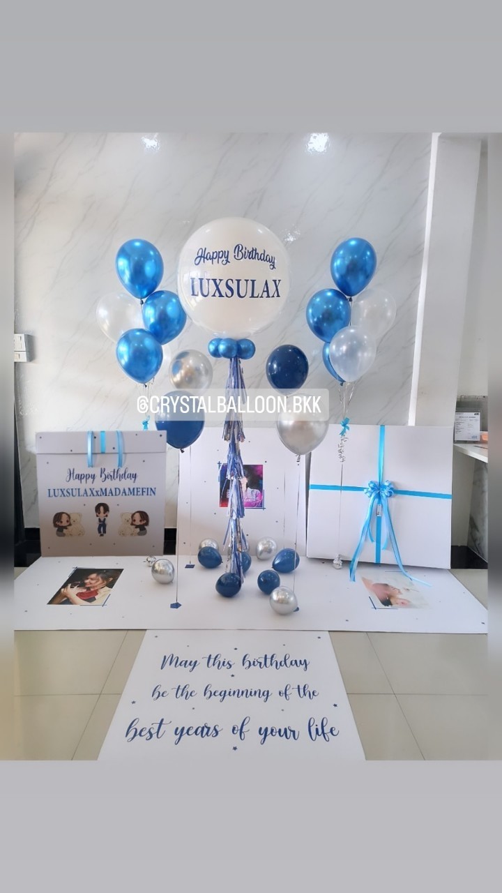 Happy Birthday Surprised Box กล่องเซอร์ไพรส์วันเกิด ลูกโป่งยาง ขนาด 24" พร้อมตกแต่งช่อลูกโป่ง 7 ลูก 2 ช่อ สามารถใส่รูปได้ 4 ใบ สามารถเปลี่ยนสีลูกโป่ง/เปลี่ยนสีข้อความได้