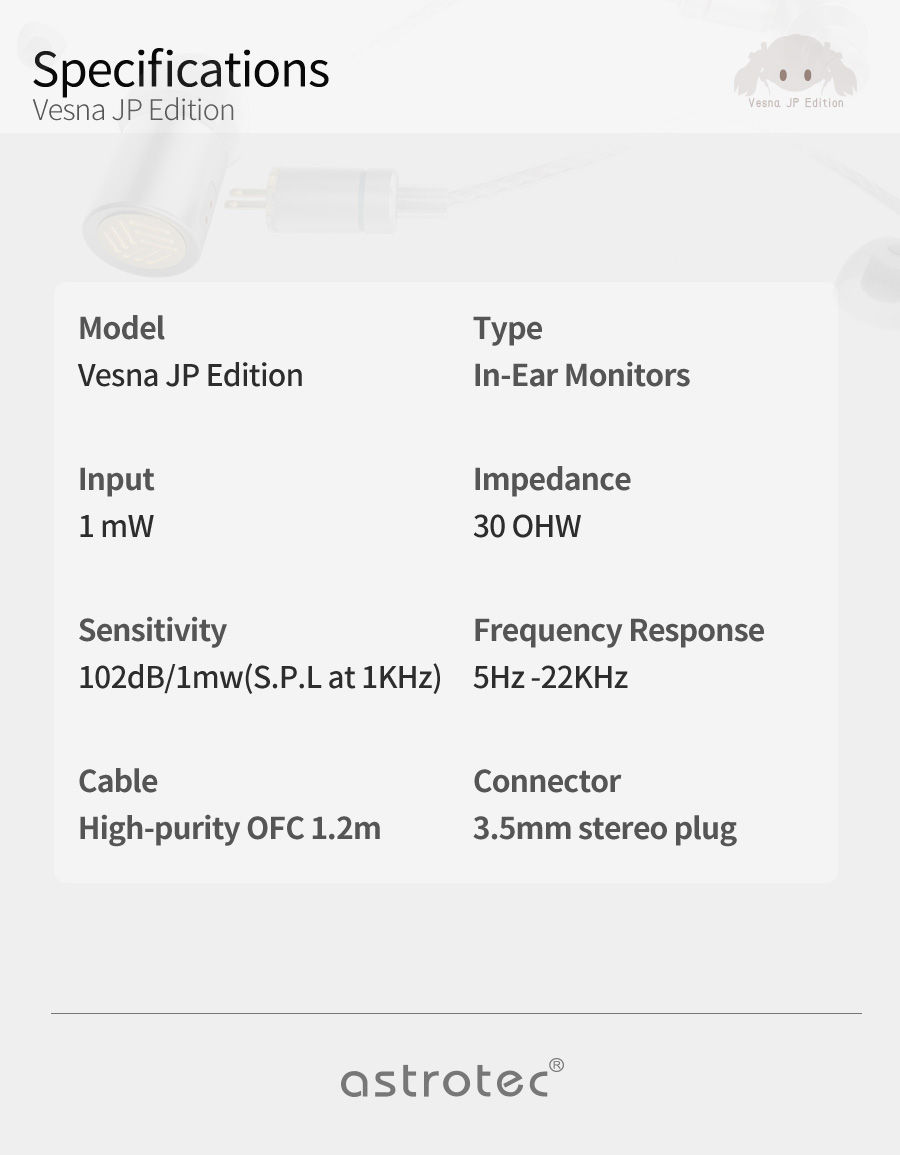 Astrotec Vesna EVO หูฟังอินเอียร์ที่ใช้ LCP Diaphragm จากญี่ปุ่น