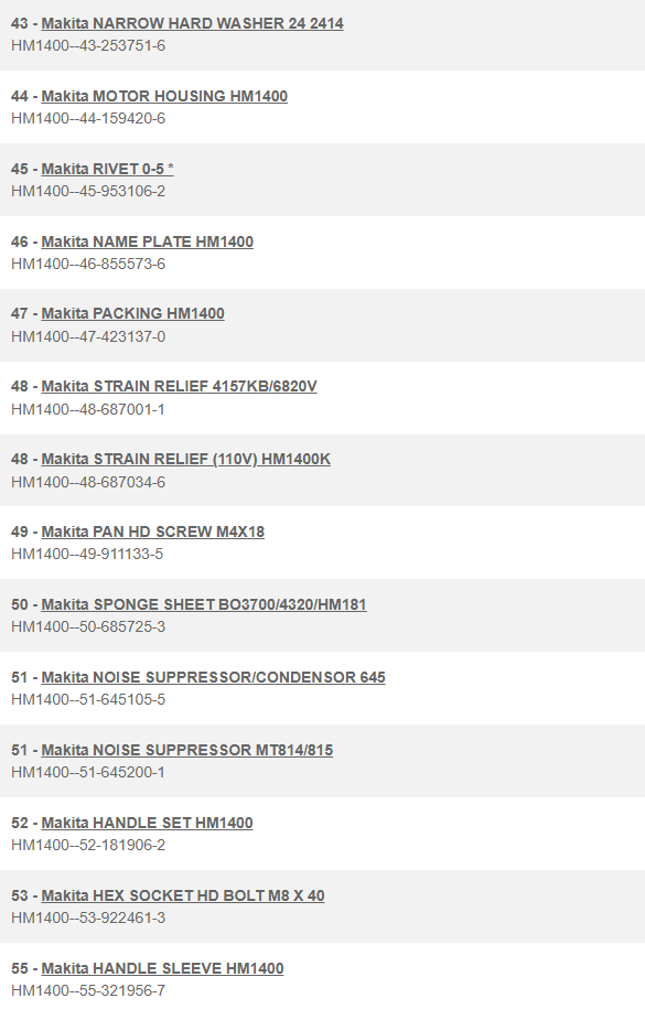 HM1400 เครื่องสกัดไฟฟ้า Makita Spare Parts