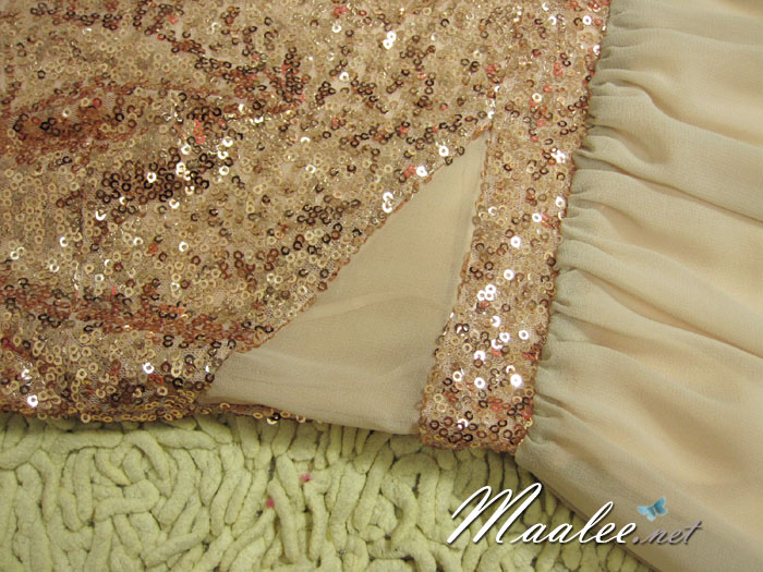 พร้อมส่ง ชุดราตรีสั้น แขนกุด สี Nude แต่งเลื่อมสีชมพู กระโปรงผ้าชีฟอง (เหลือเฉพาะไซส์ XL )