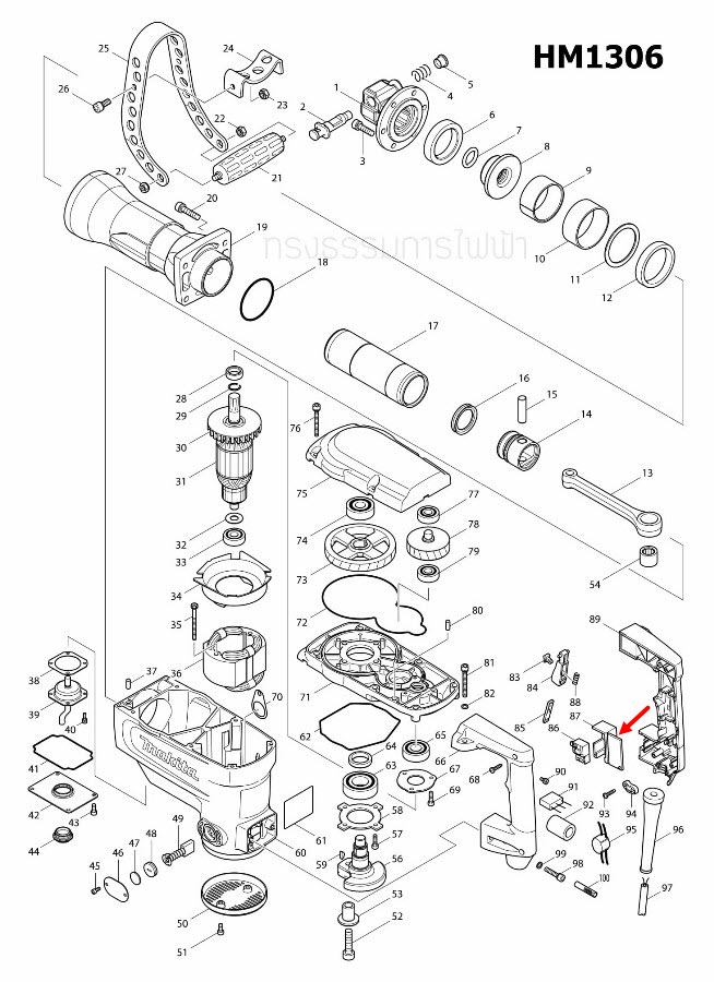 SWITCH BOX สกัด เจาะพื้น Makita มากีต้า HM1305, HM1306 [#87] Pn.421778-6 (แท้) ##(*)