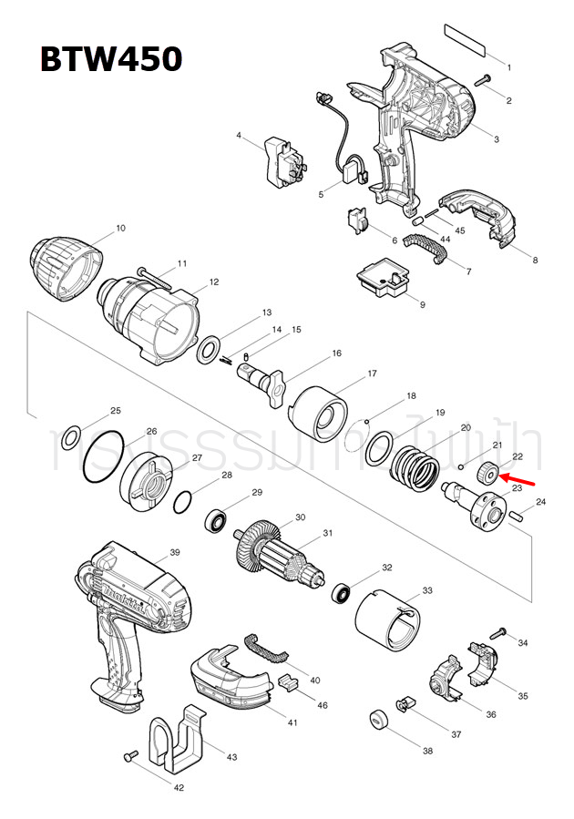 SPUR GEAR 23 บล๊อกไร้สาย Makita มากีต้า BTW450 [#22] Pn.227171-0 (แท้) ##