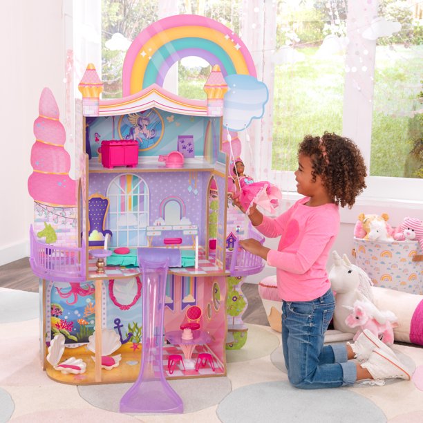พร้อมส่ง บ้านตุ๊กตาแสนสนุก KidKraft Rainbow Dreamers Unicorn Mermaid Wooden Dollhouse with 15 Accessories