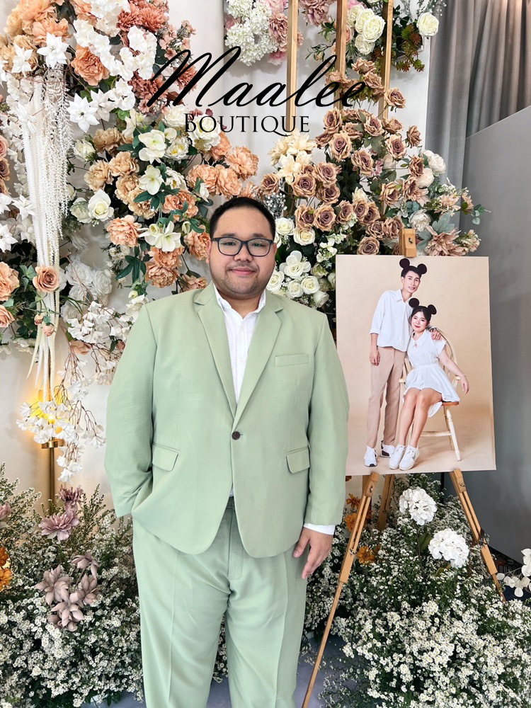 พร้อมเช่า ชุดสูทชาย สีชาเขียว งานตัดสูทพลัสไซส์ (ไม่มีกั๊ก)