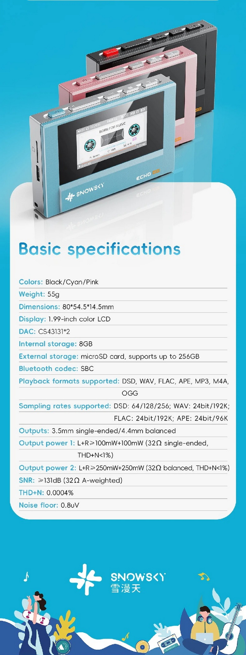 Snowsky Echo Mini DAP เครื่องเล่นพกพา lossless ชิป Dual CS43131 รองรับ Hi-Res ประกันศูนย์ไทย