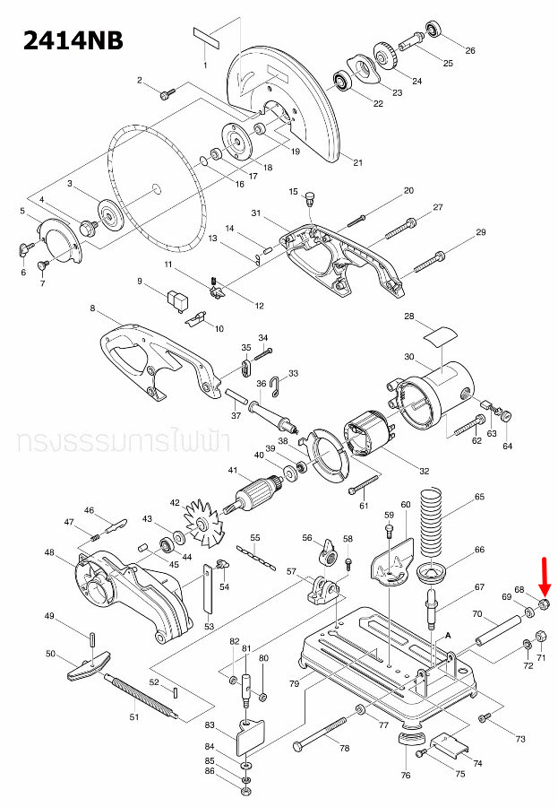 HEX LOCK แท่นตัดไฟเบอร์ Makita มากีต้า 2414NB [#68] Pn.252130-5 (แท้) ##