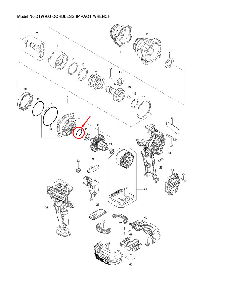 O RING 22 สว่านกระแทก Maktec มาคเทค MT813 [#49], Makita มากีต้า DTW1001 [#38], DTW700 [#21] Pn.213961-7 (แท้) ##