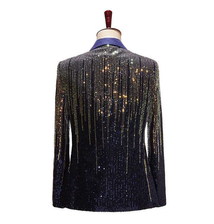 Pre-order เสื้อสูทชาย สูทแฟชั่น สูทกลิตเตอร์ ไล่สี สีทองน้ำเงิน กระดุม3เม็ด