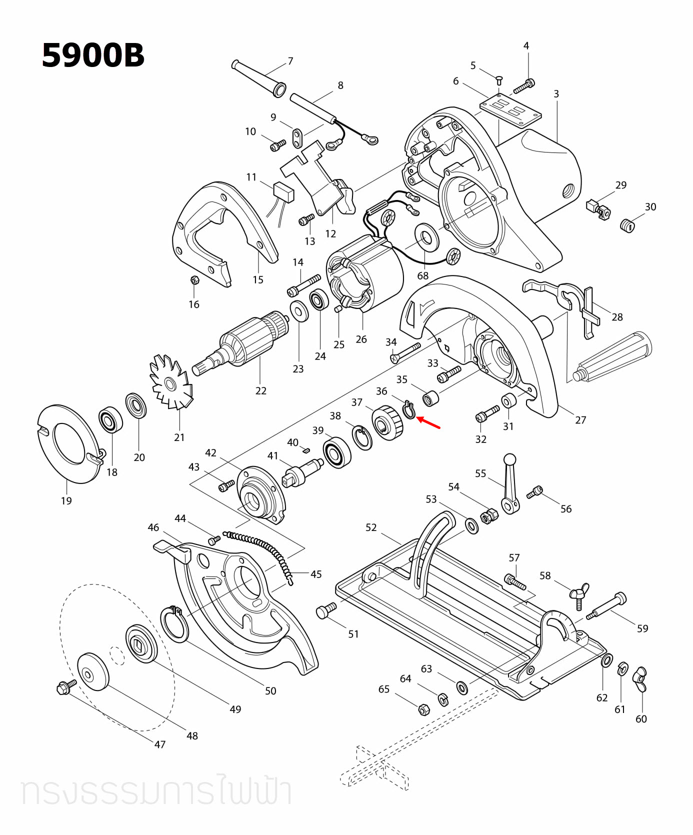 แหวนล็อค S-17 เครื่องเซาะร่อง Makita LS1030 [#69], 3501N [#25], RT0700C [#6], 5900B [#36] Pn.961057-5 (แท้) ##