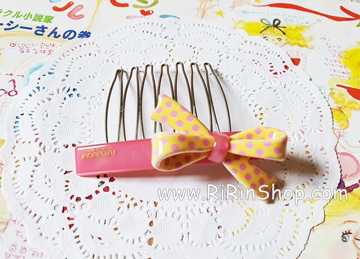 Aznavour หวีสับ หวีเสียบเซลลูโลส โบว์ลายจุด mini ( Pink )