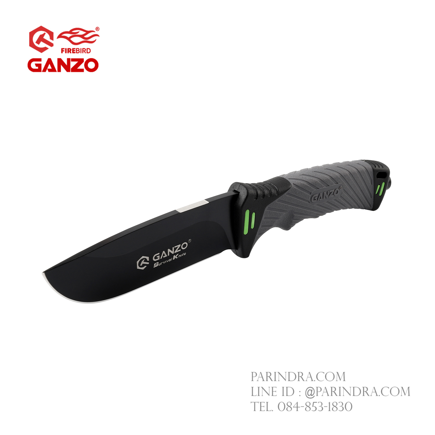 มีดใบตายเดินป่า Ganzo Hunting Survival Knife กานโซ่ รุ่น G-8012GY ด้ามสีดำ ของแท้ 100%