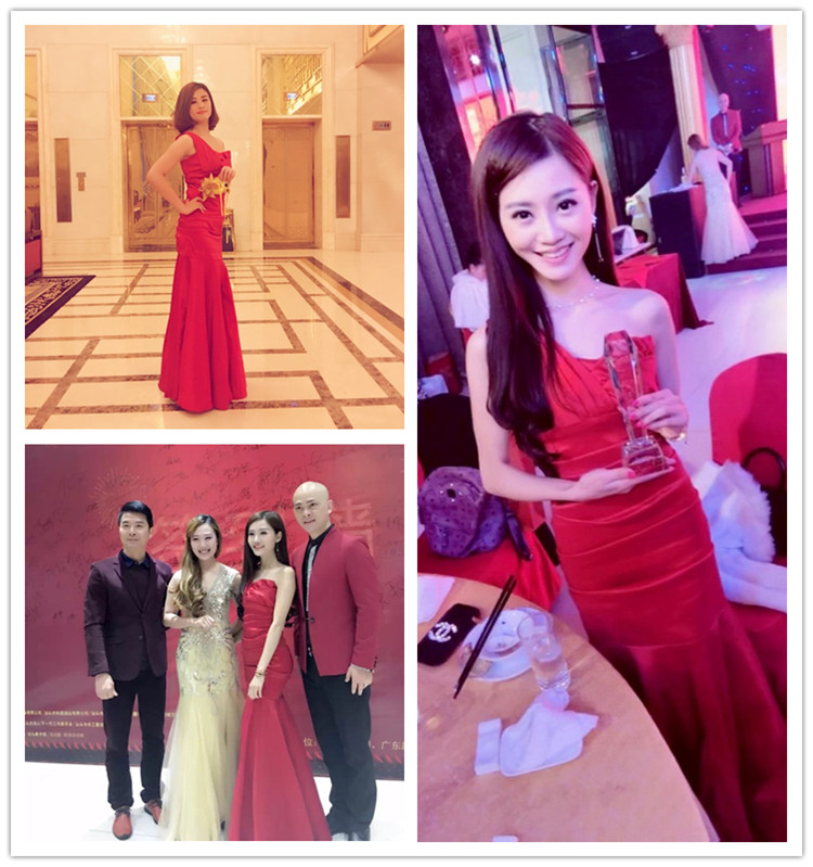 พร้อมเช่า ชุดราตรียาว เกาะอก ไหล่เดียว ทรงหางปลา ผ้าแพรยืดตามตัว แหวกหน้าขา สีแดง