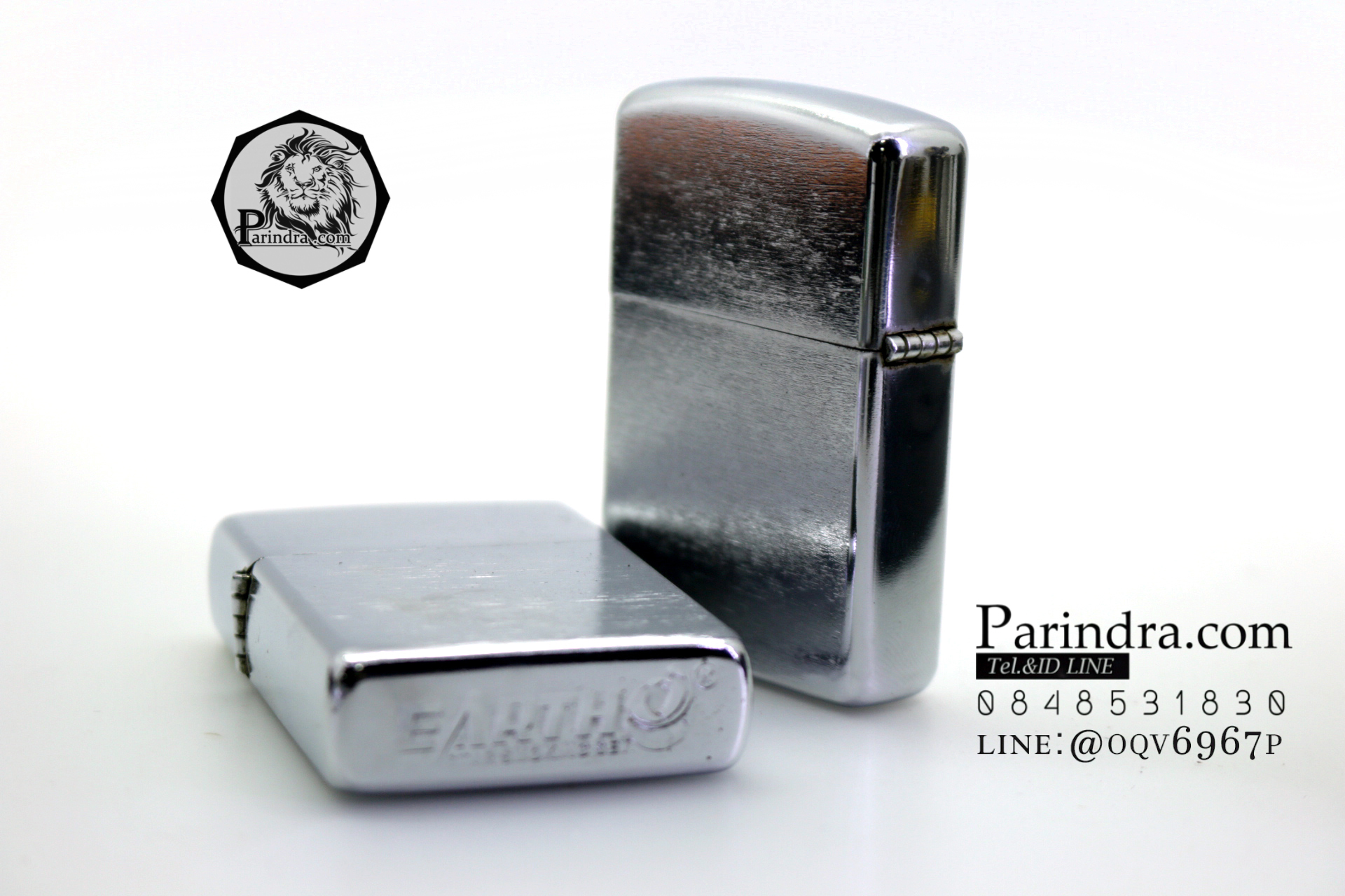 ไฟแช็ค Earth ลายสีเงิน brushed chrome เติมน้ำมันรอนสัน