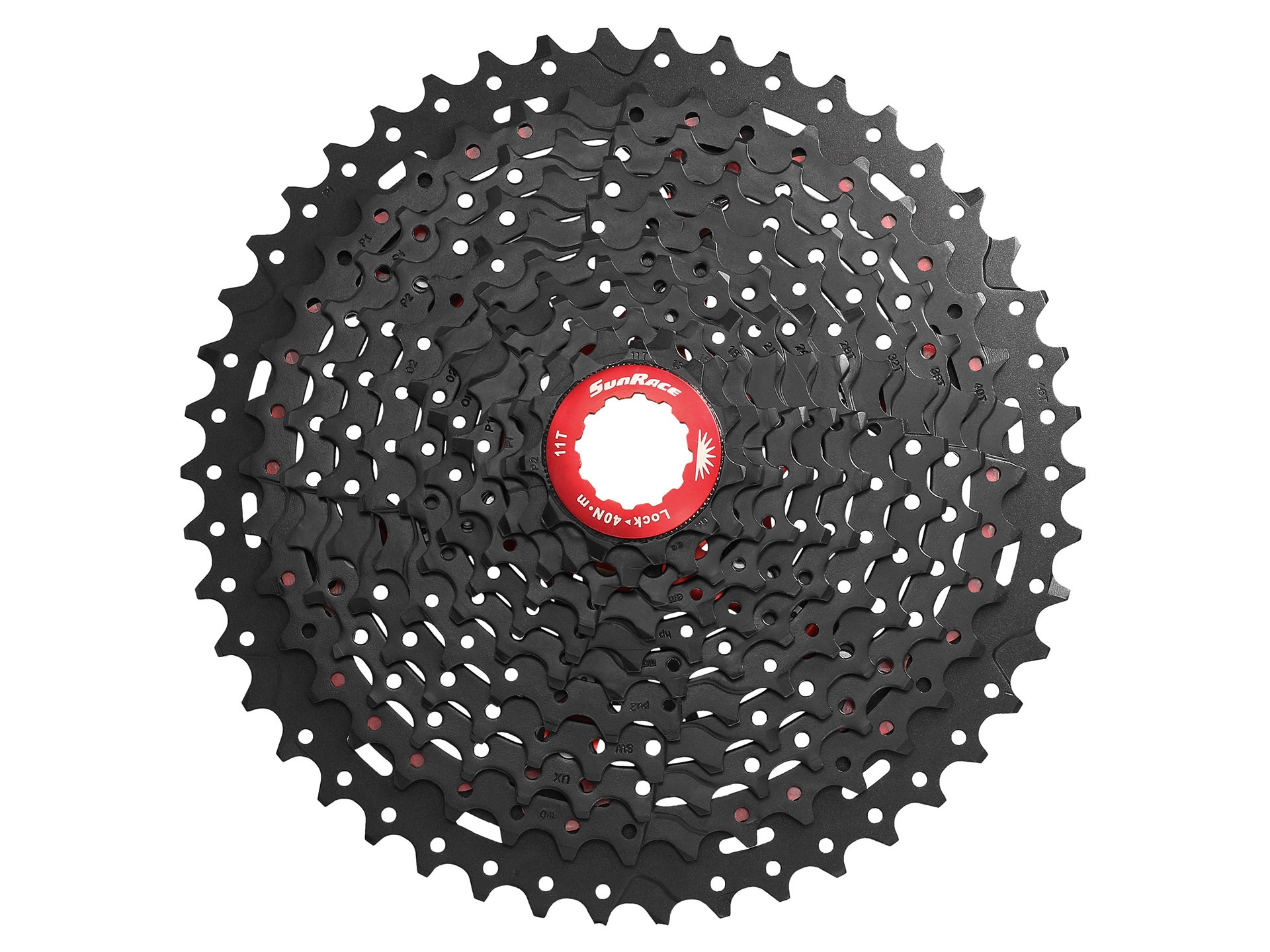 เฟืองเสือภูเขา SUNRACE, CSMX8, 11-42T ตัวท็อป MX 11-Speed Wide-Ratio Cassette, สีดำและสีแดง แกนแดง