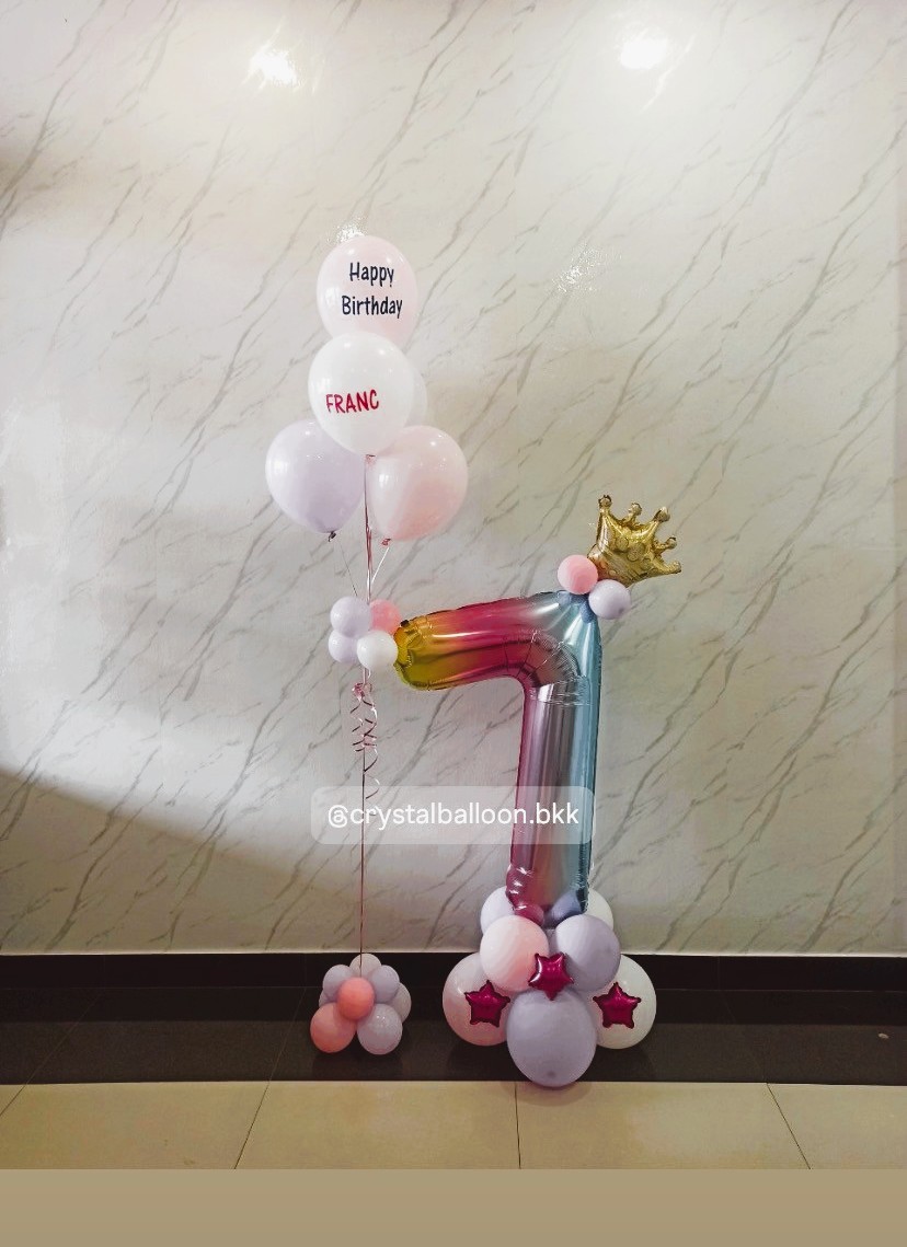 ลูกโป่ง วันเกิดเด็ก ลูกโป่งช่อ 5 ลูก 1 ช่อ พร้อมตัวเลขตั้งฐาน 40" , พร้อมตกแต่ง สามารถเปลี่ยนสีลูกโป่ง/เปลี่ยนข้อความได้