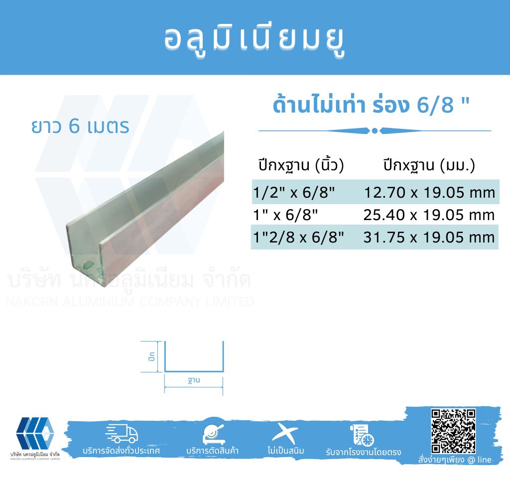 Al ยูด้านไม่เท่า ฐานวัดนอก 6/8" (16.09 มม.)