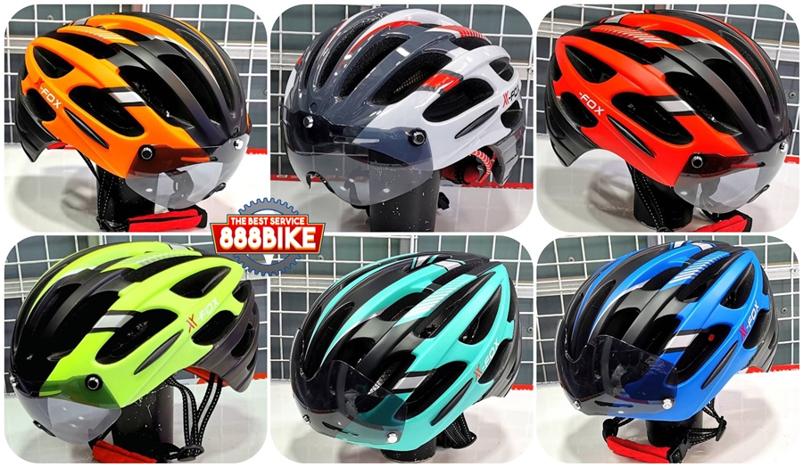 หมวกจักรยานมีแว่น X-FOX Road bike Helmet, XF021 In-mold with visor and goggles, Insect nets