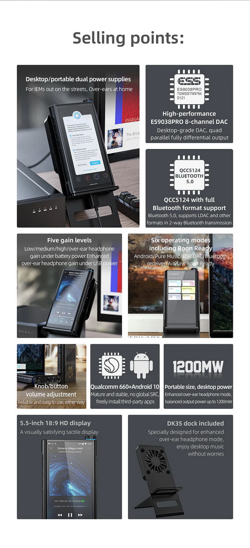 FiiO M15S DAP พกพาและตั้งโต๊ะ 2in1 ครบจบในตัวเดียว รองรับ Dual Hi-Res ประกันศูนย์ไทย