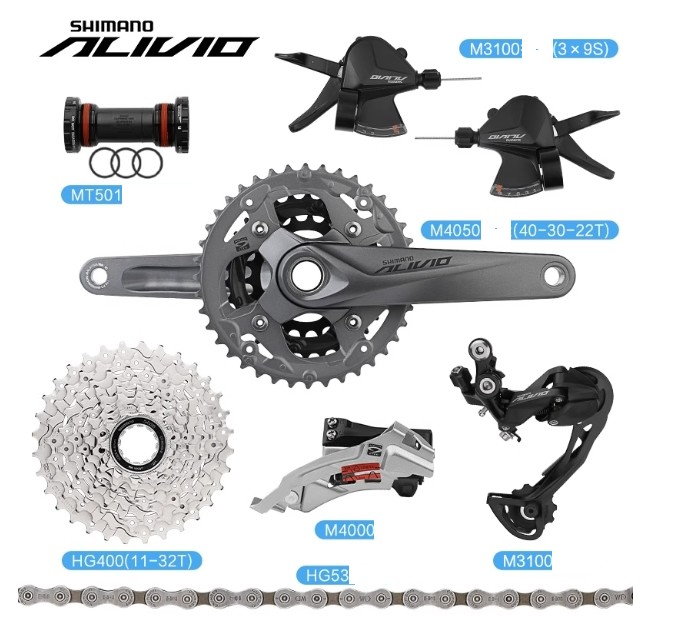 Shimano Alivio M4000 9-Speed Groupset — Complete 7-Piece MTB Drivetrain Kit