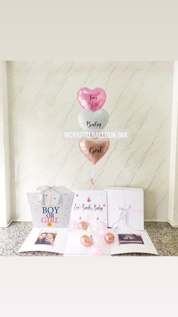 Gender Reveal Surprised Box กล่องทายเพศ ฟอยล์หัวใจ ขนาด 18" 3 ชิ้น พร้อมตกแต่ง สามารถใส่รูปได้ 2 ใบ สามารถเปลี่ยนสีลูกโป่ง/เปลี่ยนข้อความ/เปลี่ยนสี-ฟอยล์ตกแต่งได้
