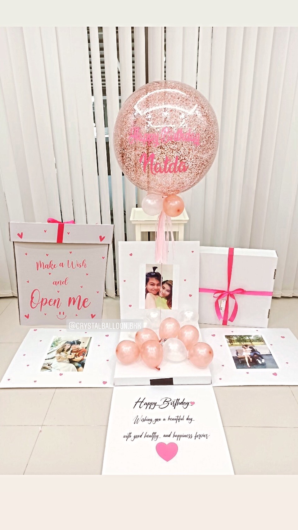 Happy Birthday Surprise Box กล่องเซอร์ไพรส์วันเกิด Bubble ขนาด 24" พร้อมตกแต่ง สามารถใส่รูปได้ 4 ใบ สามารถเปลี่ยนสีลูกโป่ง/เปลี่ยนข้อความได้