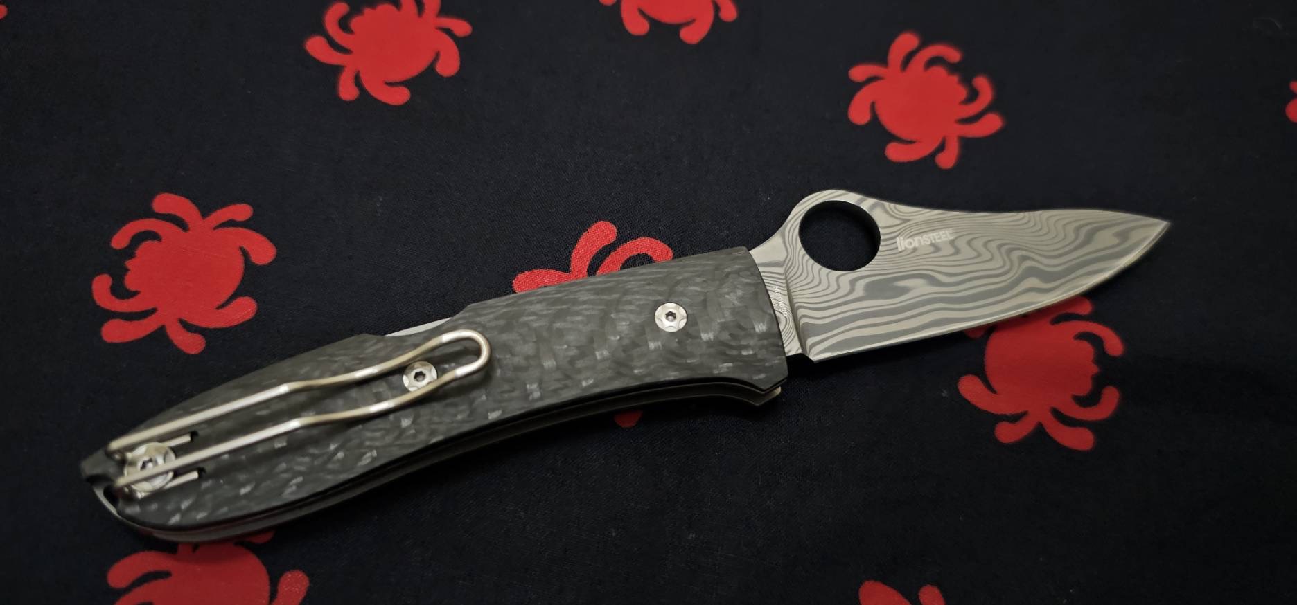 Spyderco Opera Lockback Knife Carbon Fiber (2.9" Damasteel)