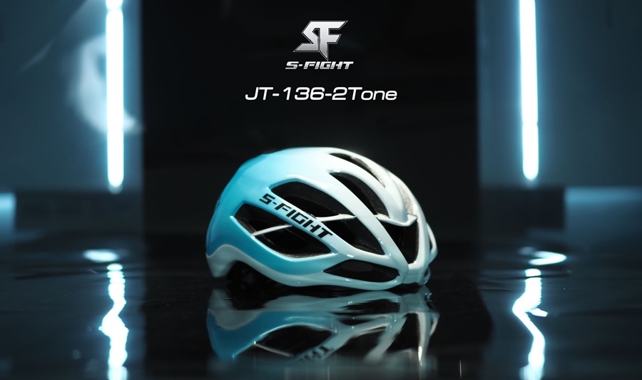 หมวกจักรยาน S-FIGHT รุ่น JT-136-2Tone รอบศีรษะ 54-61 Cm. ตัวล็อคเปลี่ยนใหม่ สายคาดมีแถบสะท้อนแสง สีเมทัลลิค