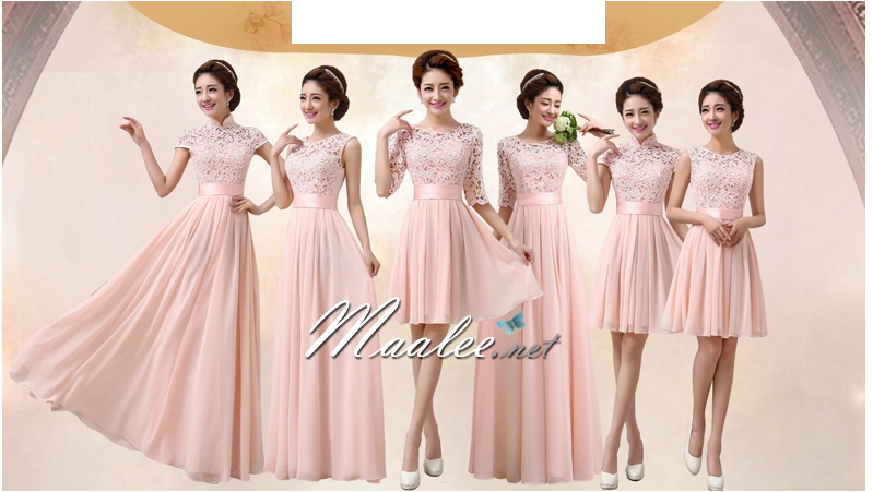 พร้อมส่ง ชุดราตรีสั้น สีชมพู แขนกุด ลูกไม้ฉลุ กระโปรงผ้าชีฟอง