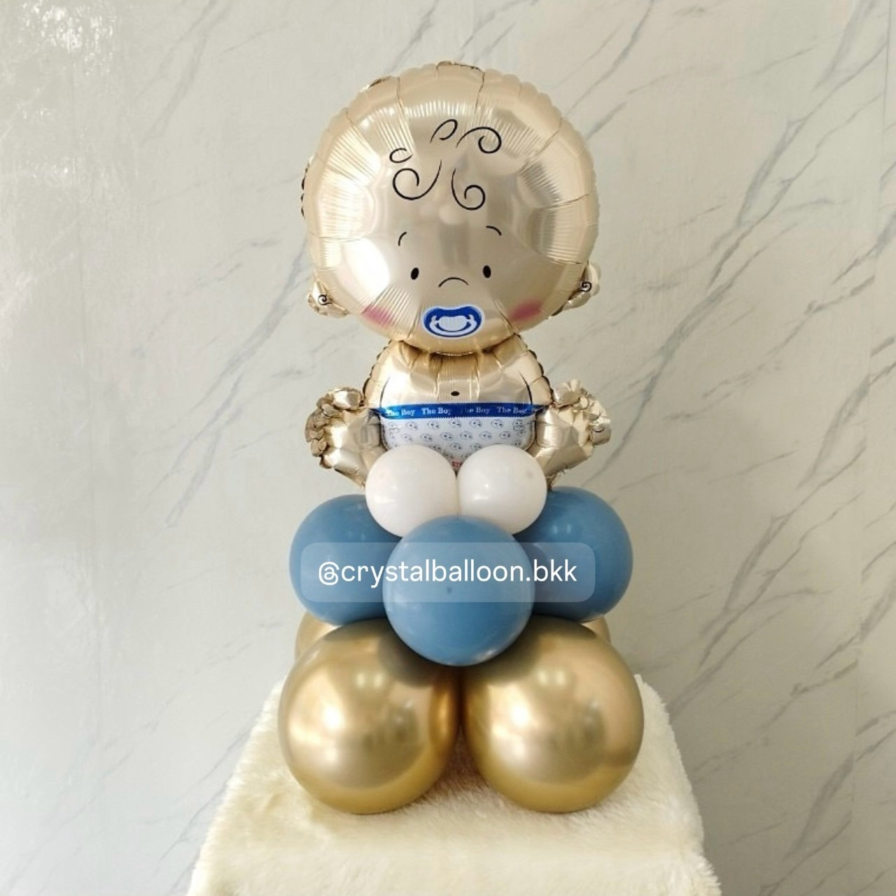 ลูกโป่ง Welcome Baby ฟอยล์เด็กผช. ตั้งฐาน 1 ชิ้น สีคาเมเลียโครเมียม/Sand/Dusk Blue พร้อมตกแต่ง สามารถเปลี่ยนสีลูกโป่ง/เปลี่ยนฟอยล์ตกแต่งได้