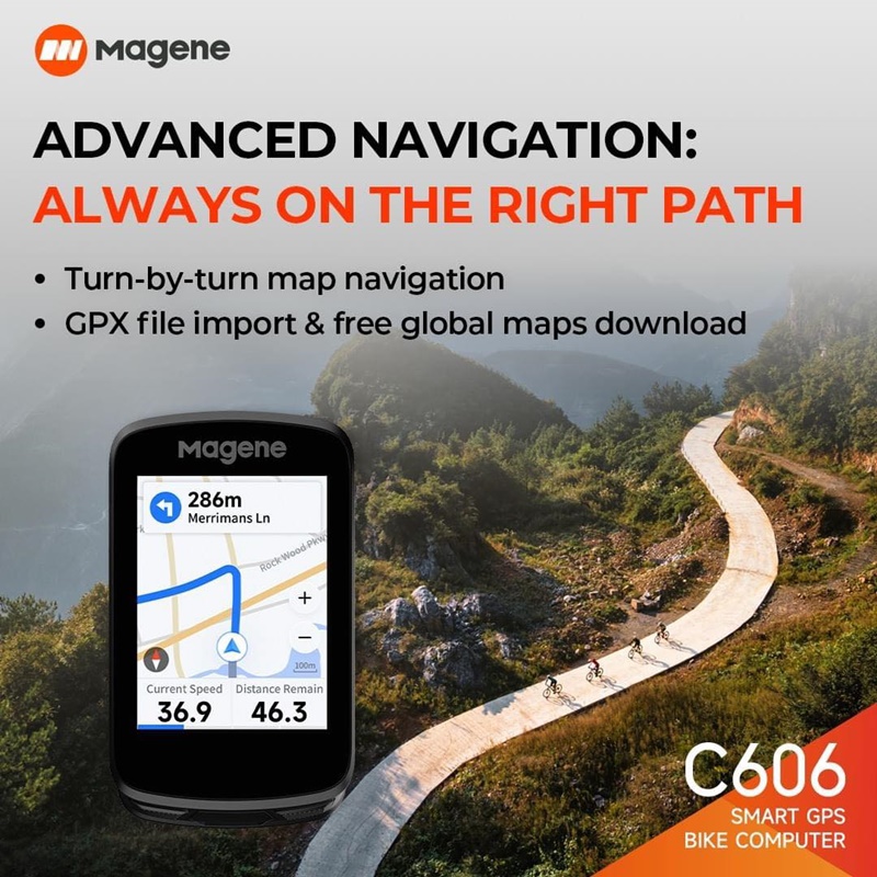 ไมล์จักรยาน Magene รุ่น C606 Smart GPS ส่งผ่านข้อมูล ได้ 3 ระบบทั้ง Wifi, Bluetooth 5.0, ANT+ มีระบบซิงโครไนน์ AGNSS