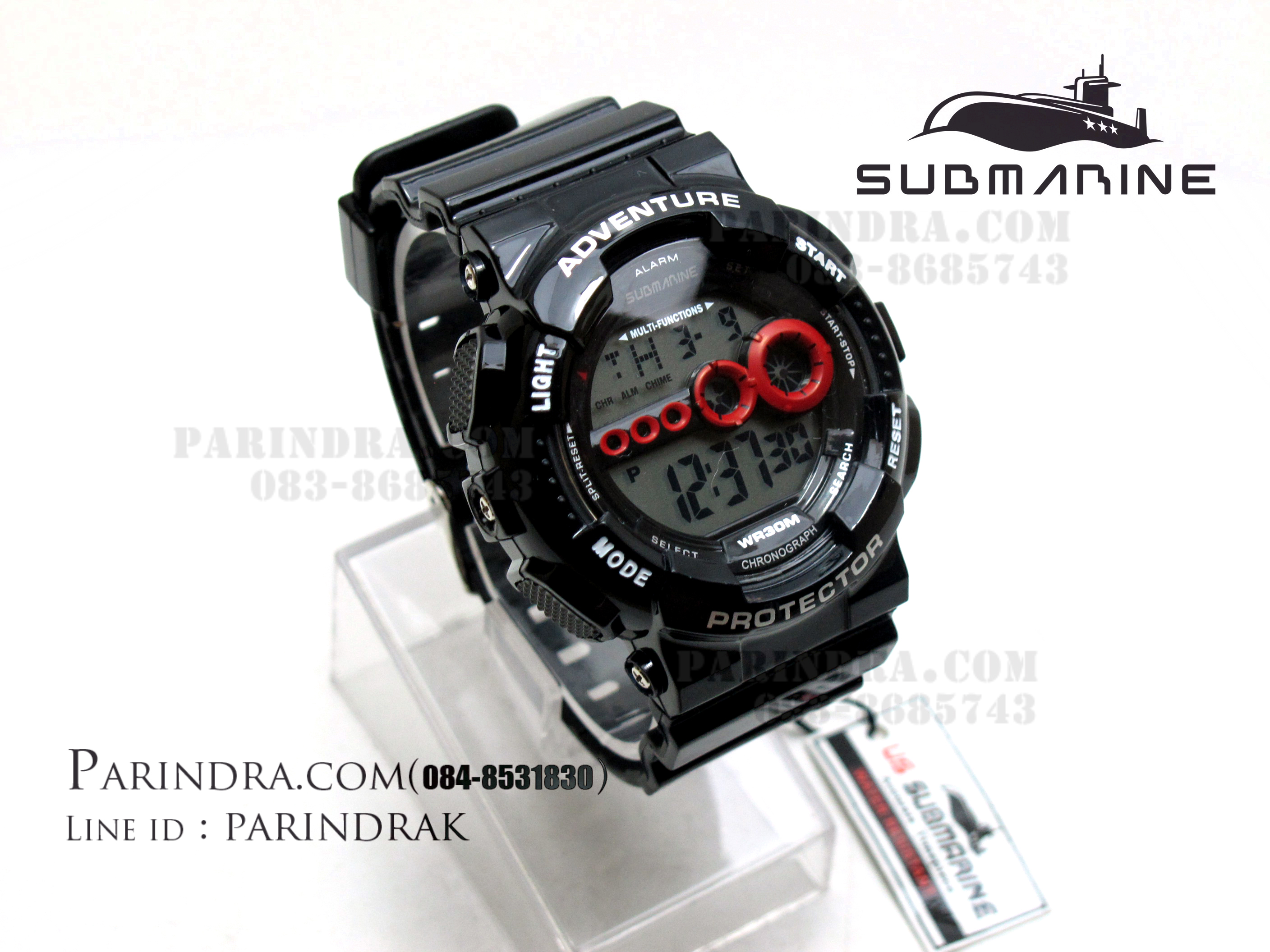 นาฬิกา US submarine รุ่น TP1282M สีดำ-หน้าปัดคาดแดง พื้นหลังเทา