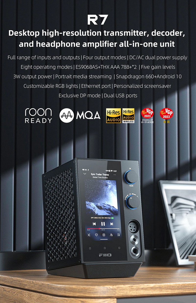 FiiO R7 เครื่องเล่นเพลงสตรีมมิ่งตั้งโต๊ะ DAP+DAC+AMP ครบจบในตัว รองรับ MQA, Roon Ready