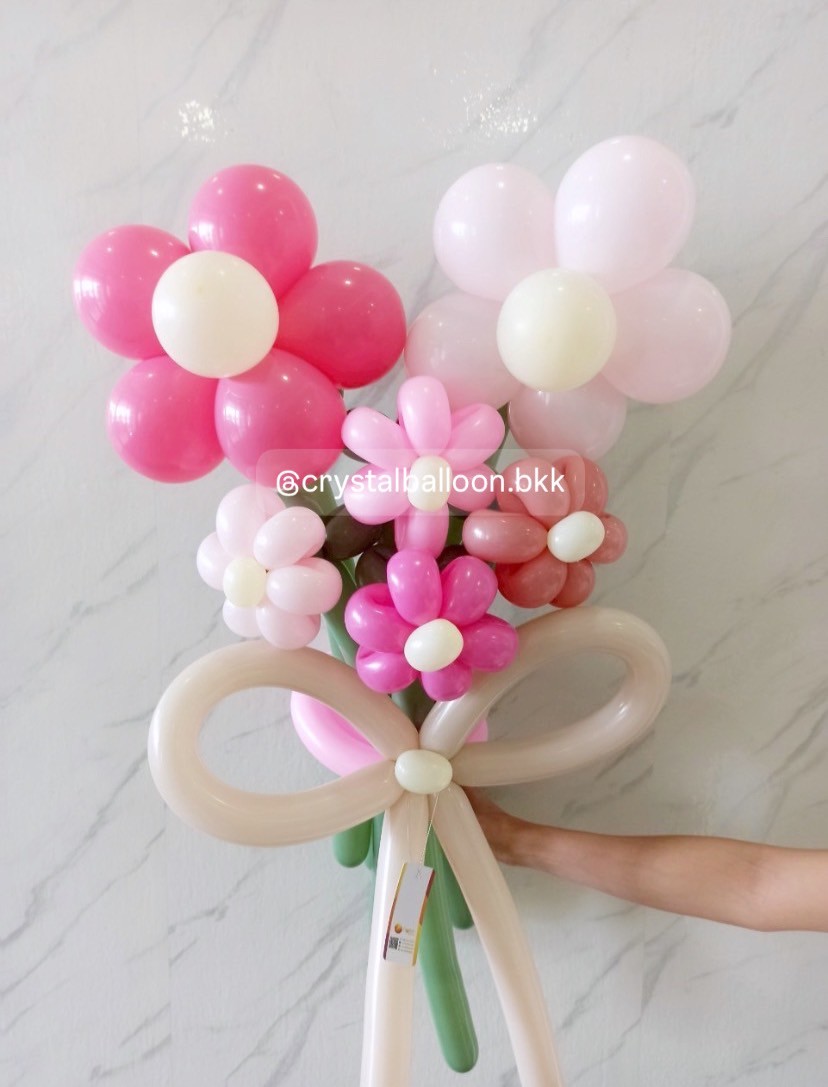 สั่ง Flower Balloon Small Bouquet ช่อ 6 ดอก Theme ชมพู พร้อมตกแต่ง สามารถเปลี่ยนสีได้