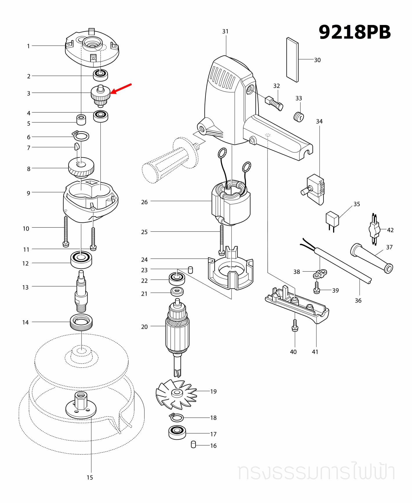 เฟือง เครื่องขัดเงา Makita มากีต้า 9218B, 9218PB [#3] Pn.226031-3 (แท้) ##
