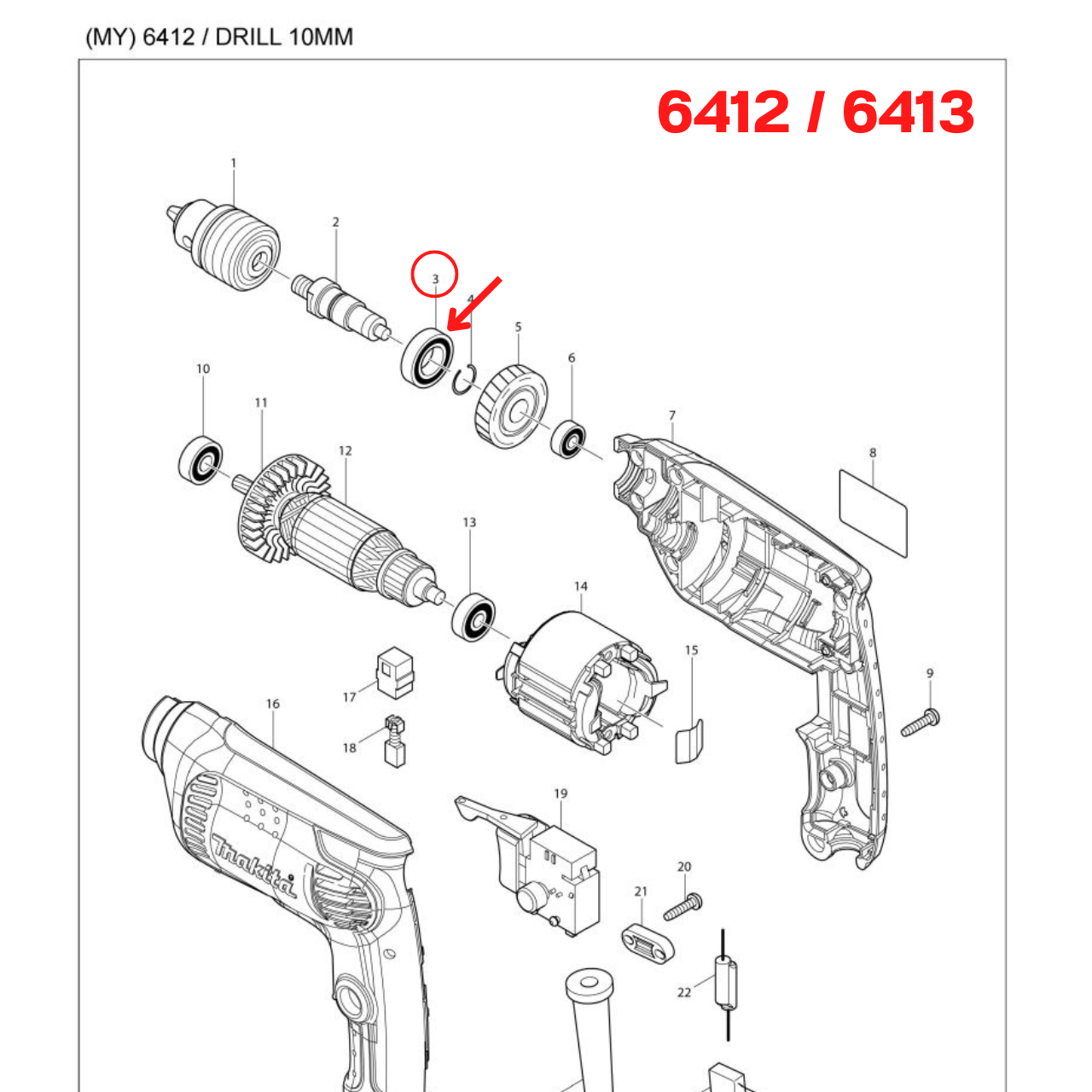 ลูกปืน 6902ZZ สว่าน Makita มากีต้า 6412, 6413 [#3] Pn.211242-3 (แท้) ##