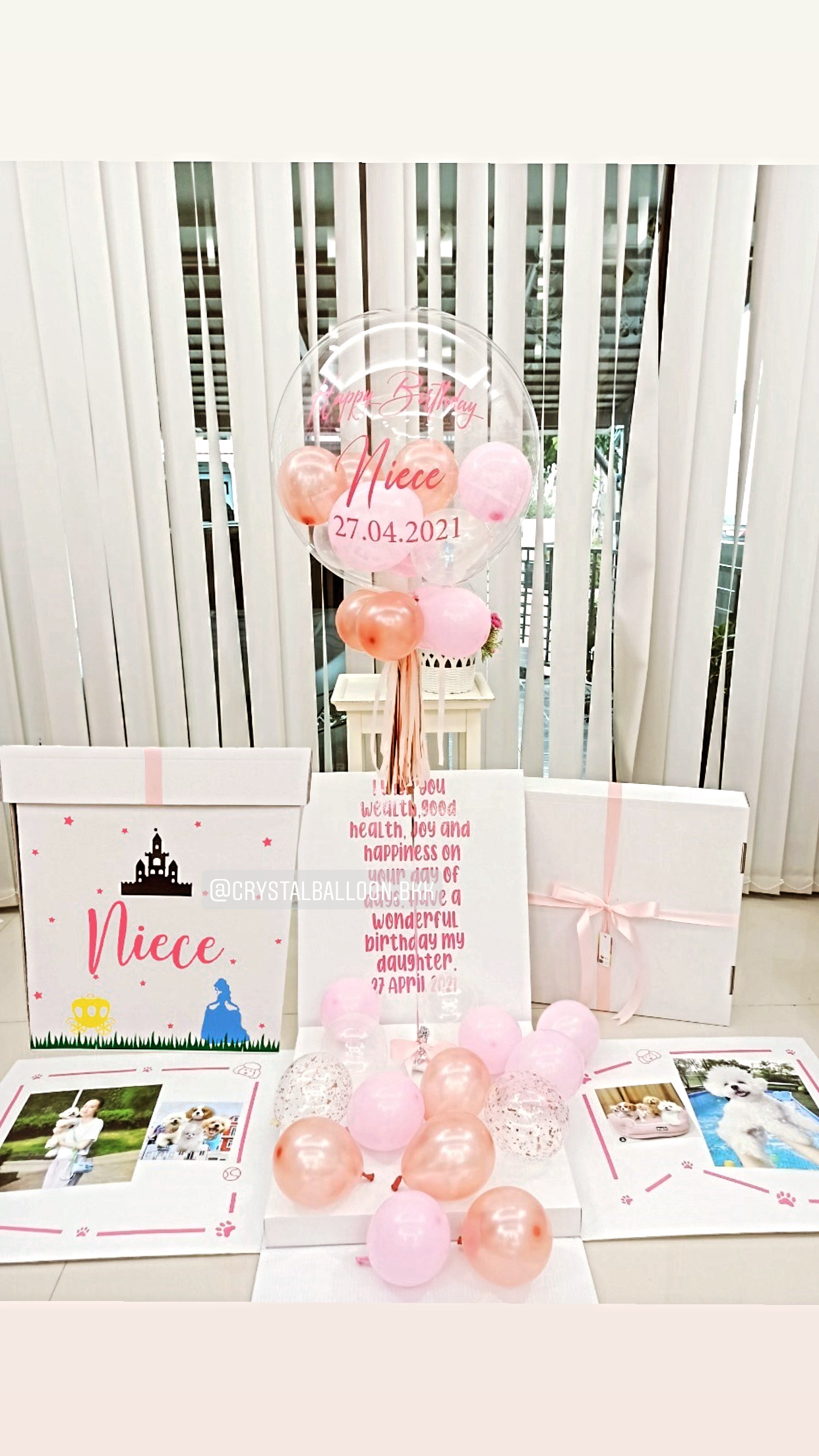Happy Birthday Surprise Box กล่องเซอร์ไพรส์วันเกิด Bubble USA ขนาด 24" พร้อมตกแต่ง สามารถใส่รูปได้ 4 ใบ สามารถเปลี่ยนสีลูกโป่ง/เปลี่ยนข้อความได้