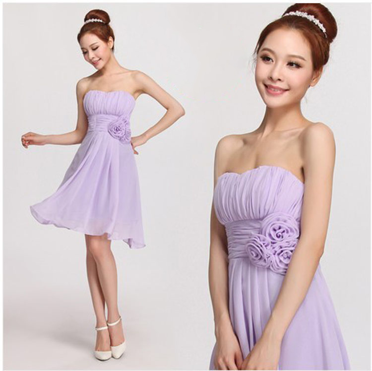 พร้อมส่ง ชุดราตรีสั้น ชุดเพื่อนเจ้าสาว สีม่วงอ่อน Lavender Lv-001B