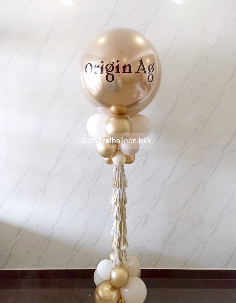 เสาลูกโป่ง เปิดร้าน ลูกโป่งยาง ขนาด 36" สีทองอ่อนโครเมี่ยม 1 เสา พร้อมตกแต่ง สามารถเปลี่ยนสีลูกโป่ง/เปลี่ยนข้อความได้