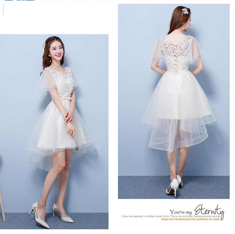 พร้อมเช่า เดรสขาว พรีเวดดิ้ง สวยหวาน กระโปรงตาข่าย ตัวชุดลูกไม้&แต่งโบว์ช่วงเอว (ซิปหลัง)