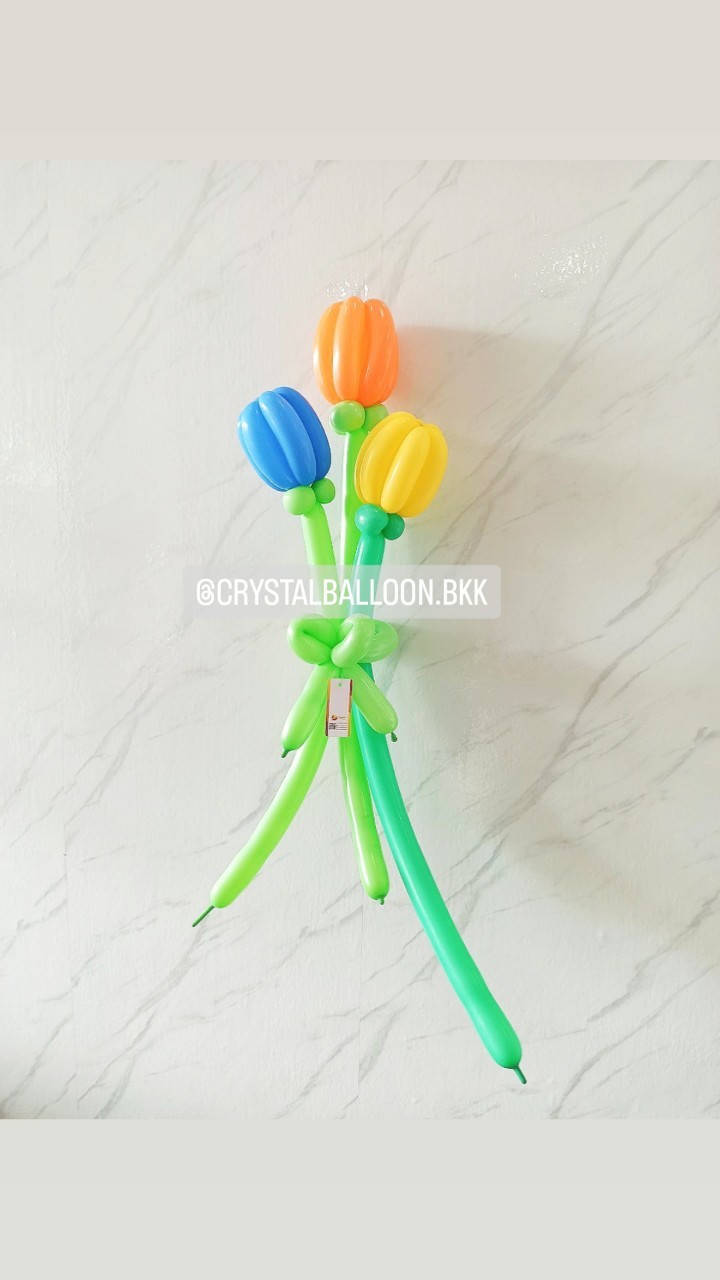 สั่ง Flower Balloon Tulip Small Bouquet 3 ดอก พร้อมตกแต่ง สามารถเปลี่ยนสีลูกโป่งได้