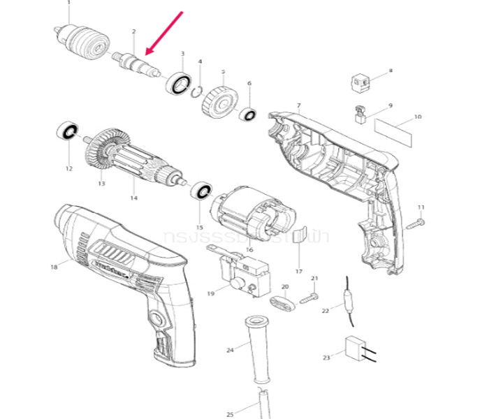 แกนเฟือง สว่าน Maktec มาคเทค, Makita มากีต้า รุ่น MT603, MT606, MT607, M6001, M6001B, M6002, M6002B, 6413 Pn.324376-4 (แท้) #H9