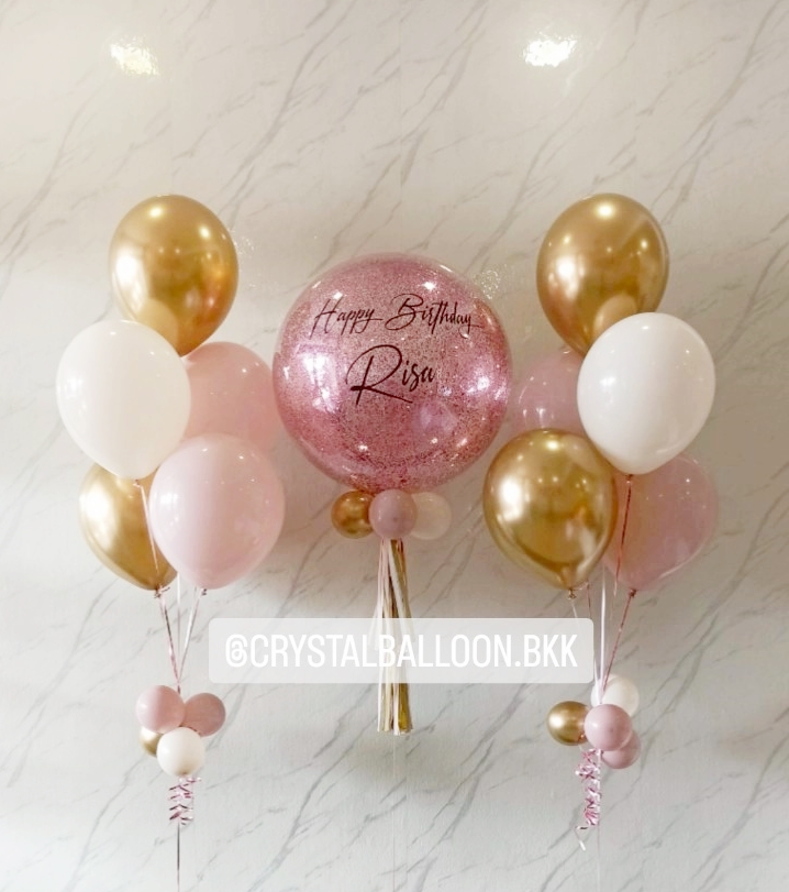 ลูกโป่งวันเกิด Bubble 24" 1 ลูก ,ลูกโป่งช่อ 5 ลูก 2 ช่อ พร้อมตกแต่ง สามารถเปลี่ยนสีลูกโป่ง/เปลี่ยนข้อความ/เปลี่ยนสี-ฟอยล์ตกแต่งได้